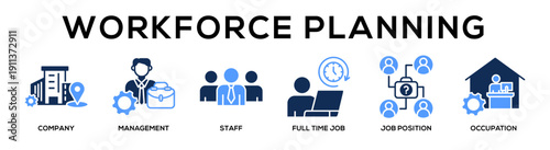 Glyphcolor - Workforce Planning web banner icon vector illustration concept for business with icon of company, Management, staff, full time job, job position,.