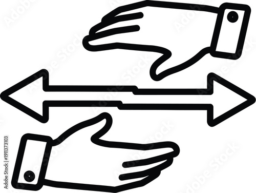 Line art icon of two hands with arrows on isolated transparent background silhouette