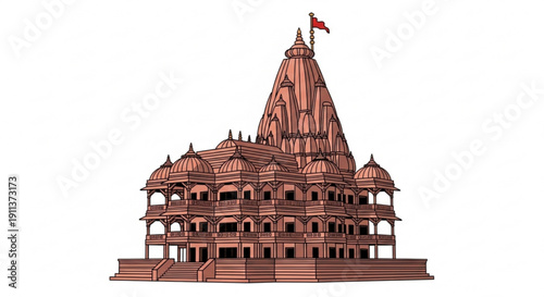 Ram Temple Architecture Illustration Isolated on White Background