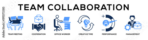 Glyphcolor - Team Collaboration web banner icon vector illustration concept for business with icon of team meeting, cooperation, office worker, creative time, performance,.