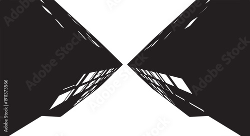 Symmetrical black and white cityscape with modern architecture design