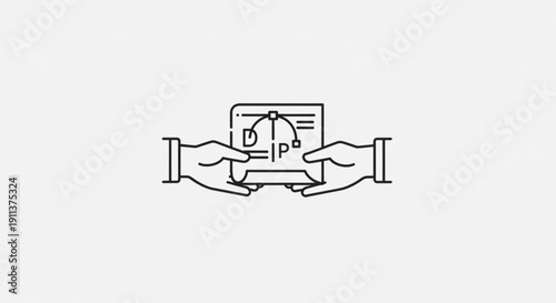 Two hands holding a document with a padlock and password symbolizing secure data exchange and protection