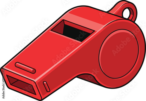 A red plastic whistle with a hole for a lanyard