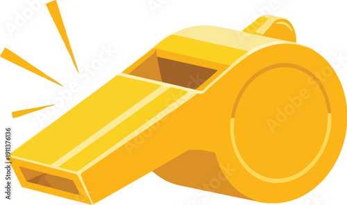 A yellow whistle with sound waves emanating from it