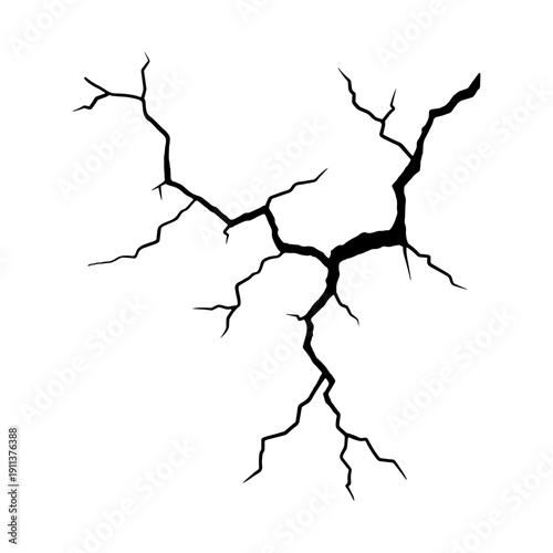 Black crack effect on white background for earthquake or damage concept