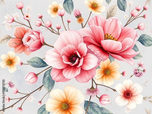 Wallpaper Mural Delicate floral pattern, soft watercolors, artistic bloom,  delicate,  pattern Torontodigital.ca