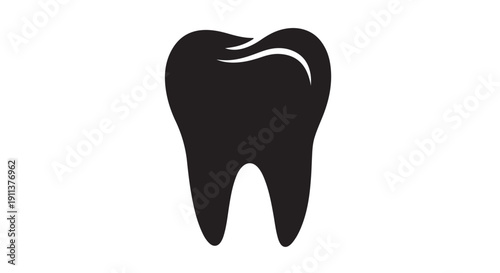 Molar Tooth Silhouette Modern Minimalist White Highlight on Black Simple Icon for Dental Care