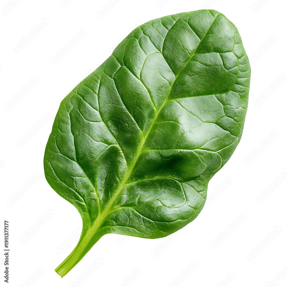Fototapeta premium Fresh Bright Green Leaf of Spinach Isolated on White Background for Culinary Use