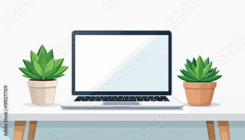 Laptop Computer with Potted Plants Nearby.