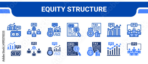 Equity Structure Icon Collection,  featuring Equity, Shareholders, Market cap, Valuation, Corporate, Stock market, Participant.