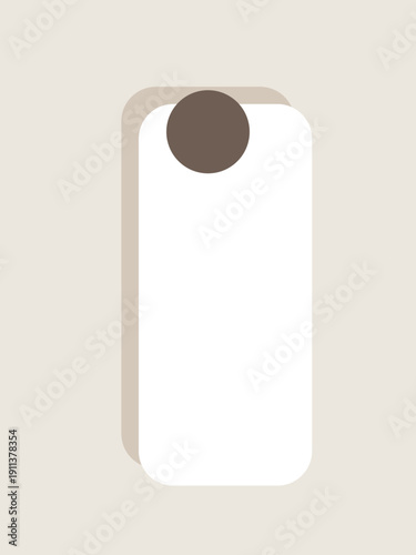 A simple white rectangular tag with a small brown circular spot at the top center