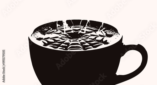 Black Coffee Cup with Foamy Milk on White Background
