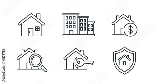 Real Estate Icons Set For Property Business.