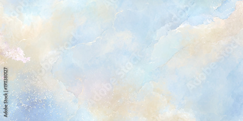A soft abstract watercolor background featuring gentle blends of pastel blue cream and pale yellow hues creates a calming aesthetic