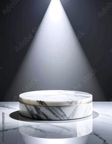 Wallpaper Mural A round white marble object on a reflective surface under a spotlight Torontodigital.ca