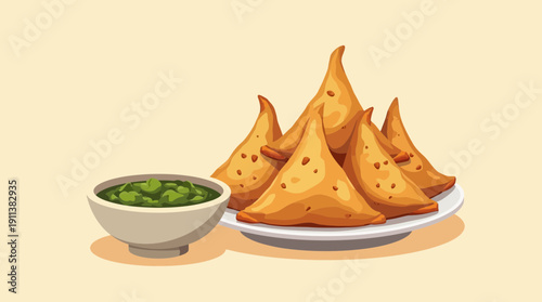 Plate of Warm Samosas for Ramadan Iftar Vector