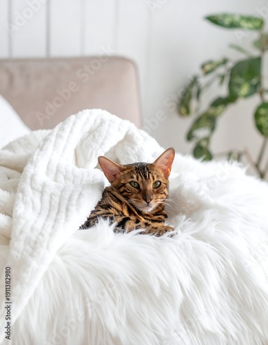 Wallpaper Mural A serene cat rests on a plush blanket Torontodigital.ca