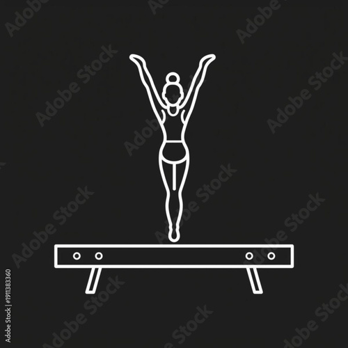Silhouette of Female Gymnast Balancing on Beam with Raised Arms