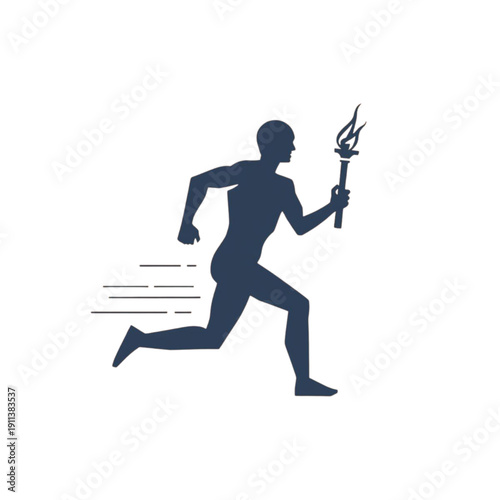 Silhouette of Runner Holding Olympic Torch in Motion