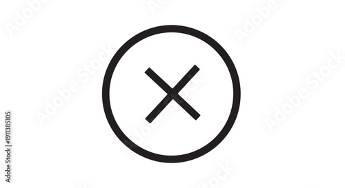 Black cross symbol in simple circle icon on white background with bold design for user interface
