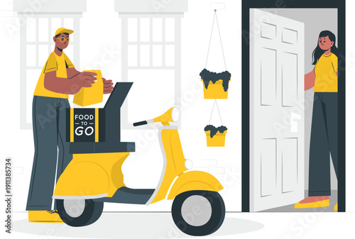 Delivery man handing a package to a customer at the doorstep of a house