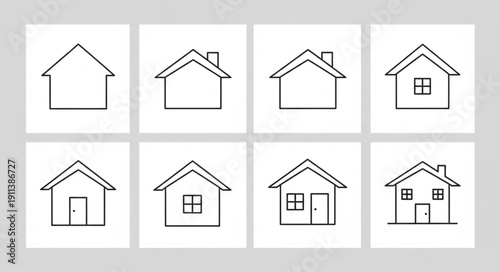 Collection of simple house outline icons showing progression.