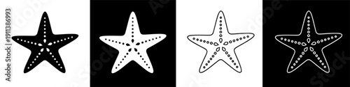 Canvastavla Simple white starfish silhouettes on black, iconic symbols of ocean life and beach themes