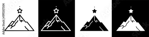 Achieving Success Icon with Star on Mountain Peak - Goal and Ambition Symbol