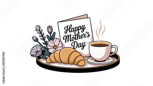 Mother's Day breakfast in bed, a charming illustration of love.