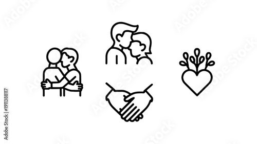 Illustration of love and support in several artistic representations.