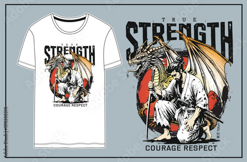 japanesse samurai and dragon vector artwork illustration design for printing