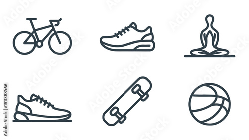 Diverse collection of icons representing various sports equipment and activities.