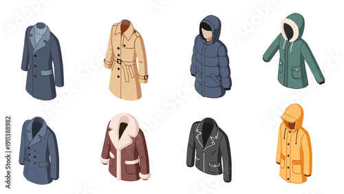 Isometric winter coat collection: stylish outerwear designs for cold
