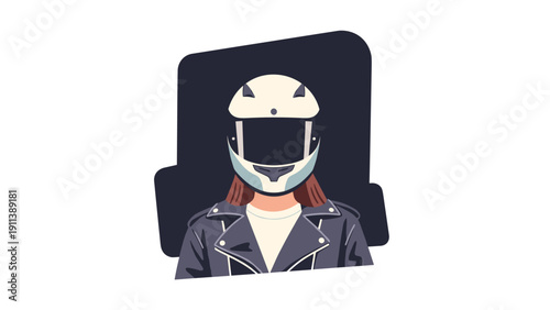 Biker in helmet and leather jacket: modern flat design