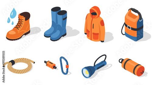 Essential isometric hiking gear for outdoor adventures