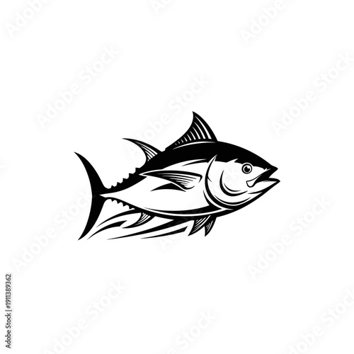 Tuna Fish Silhouette, Fast Swimming, Ocean Predator, Nautical Icon
