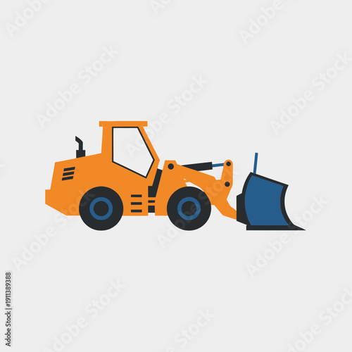 Orange Front Loader Construction Vehicle, Flat Design, Vector Illustration