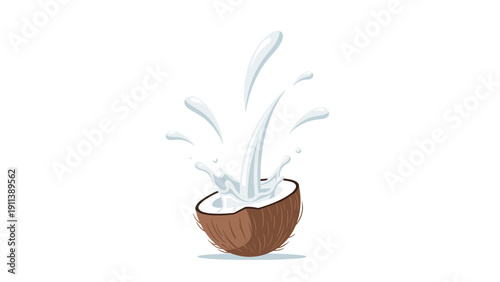 Coconut splashing milk with fresh and tropical vibes