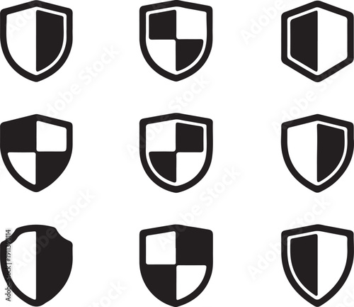 Shield security black icon set vector illustration. Free Download Shield security black icon set vector illustration. - GFXLoad