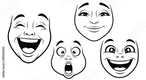 Diverse human faces expressing different emotions, vector illustration