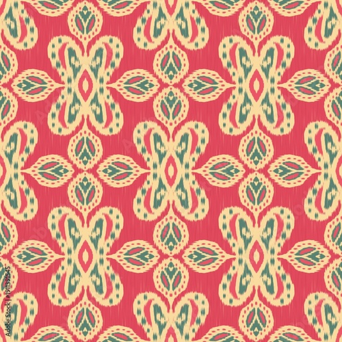Abstract ethnic floral geometric pattern. Illustration Uzbek ikat ethnic floral geometric shape seamless pattern. Bohemian floral pattern use for fabric, textile, home decoration elements, upholstery.
