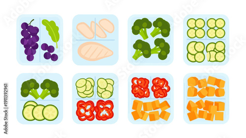 Healthy meal prep: assorted fruits and vegetables in portion-control containers