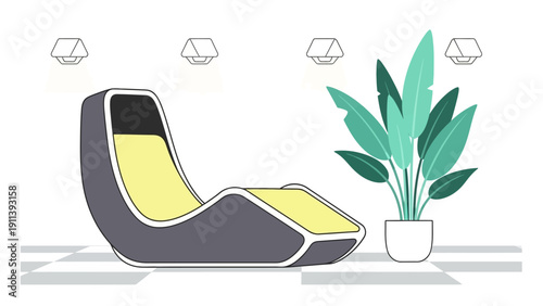 Modern lounge chair with indoor plant in minimalist interior design