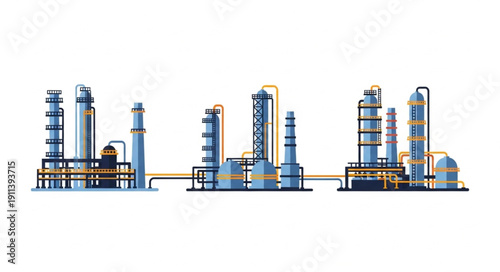 Modern Industrial Chemical Plant with Tall Towers and Pipelines.