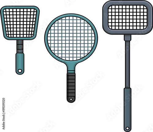 Electric mosquito swatter racket set for pest control, handheld insect killer bat icons for home garden safety