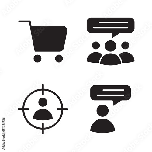 E-commerce shopping and target marketing flat icons for business growth