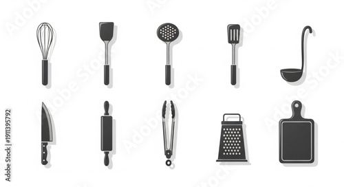 Collection of Kitchen Utensils and Tools.