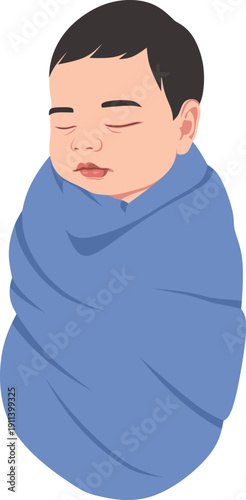 Peaceful Sleeping Baby Swaddled in Blue Blanket