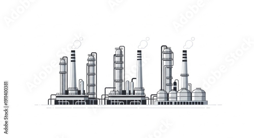 Industrial factory complex with smoking chimneys illustration.