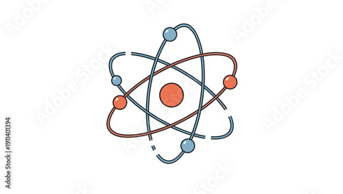 Modern stylized scientific model of an atom showing electrons orbiting a central nucleus against a clean white background for physics education.